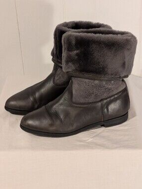 Cozy Fold-Over Faux Fur Ankle Boots in Charcoal